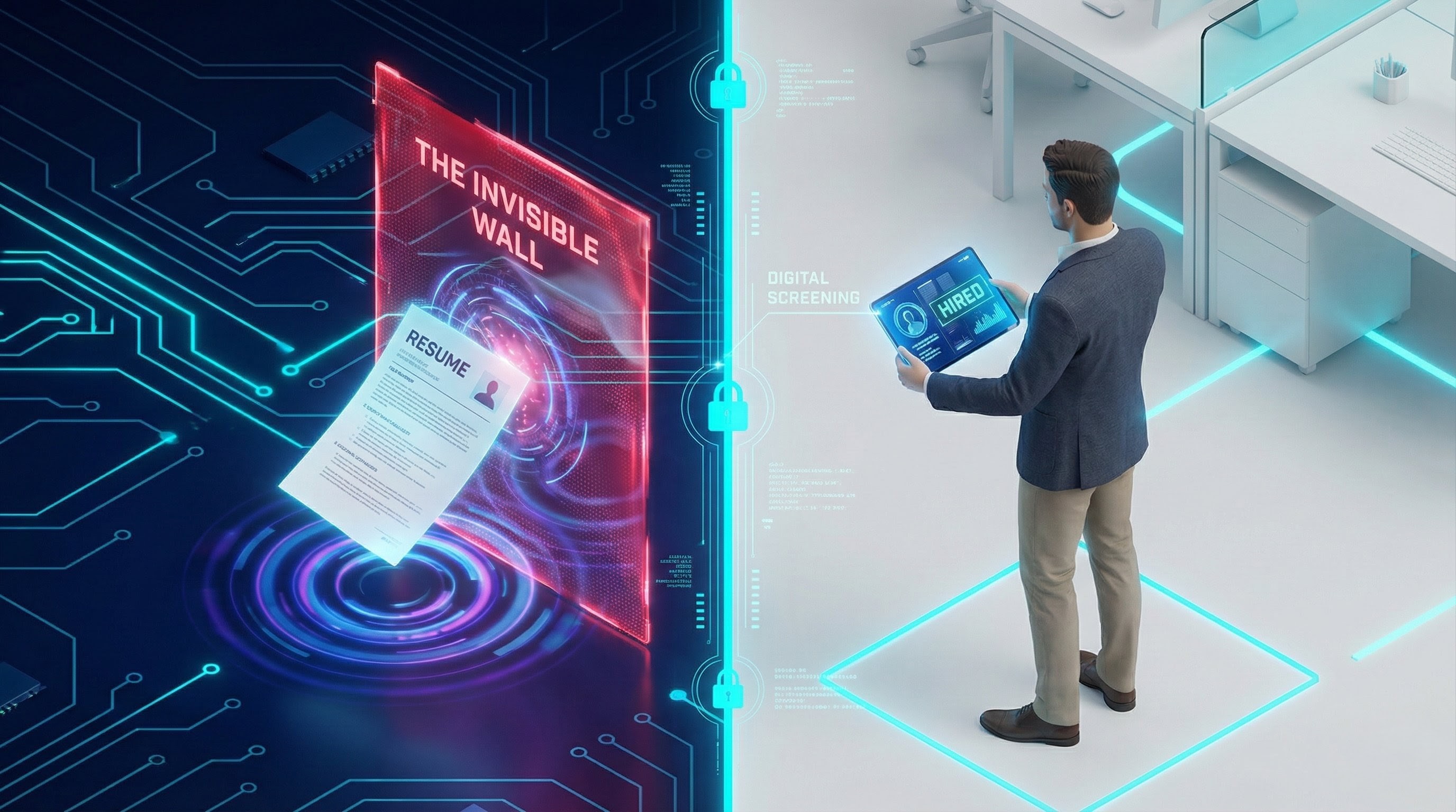 A frustrated job seeker looking at a laptop screen showing an ATS resume checker match score by VantageCV.